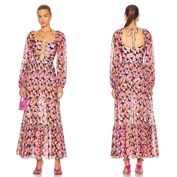 PatBO Dresses & Skirts - Patbo Plitka Lace Up Long Sleeve Cutout Pink Maxi Dress Size XS